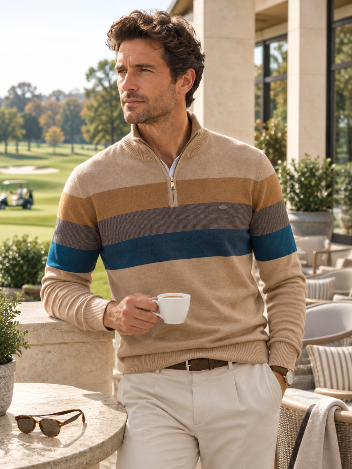 Mænds Colour Block Quarter-Zip Striktrøje