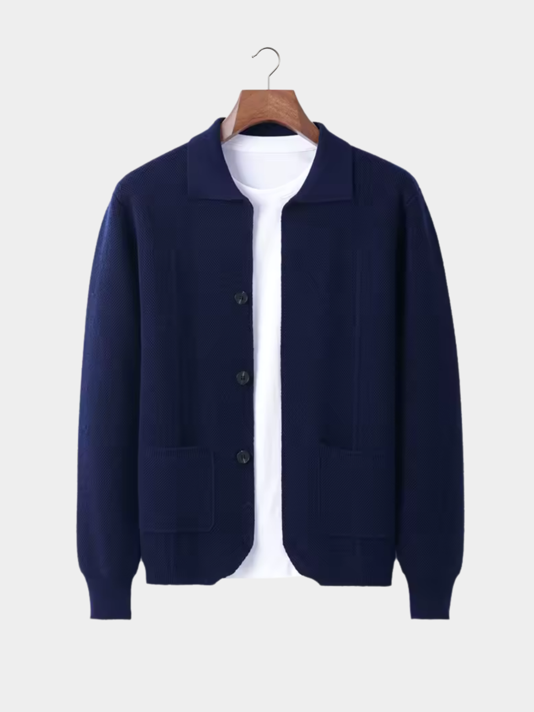 Strikket Cardigan til Mænd med Krave og Lommer