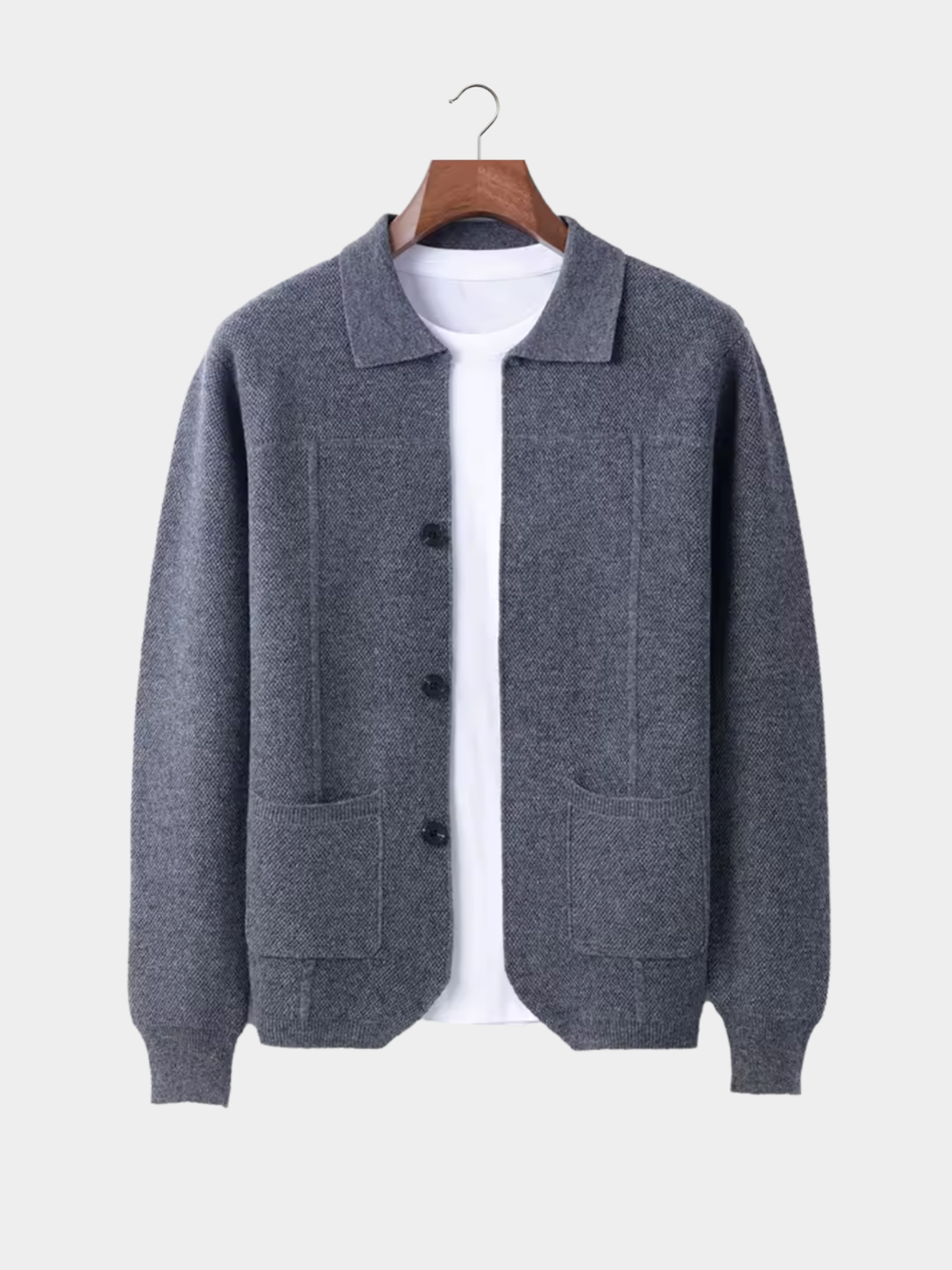 Strikket Cardigan til Mænd med Krave og Lommer