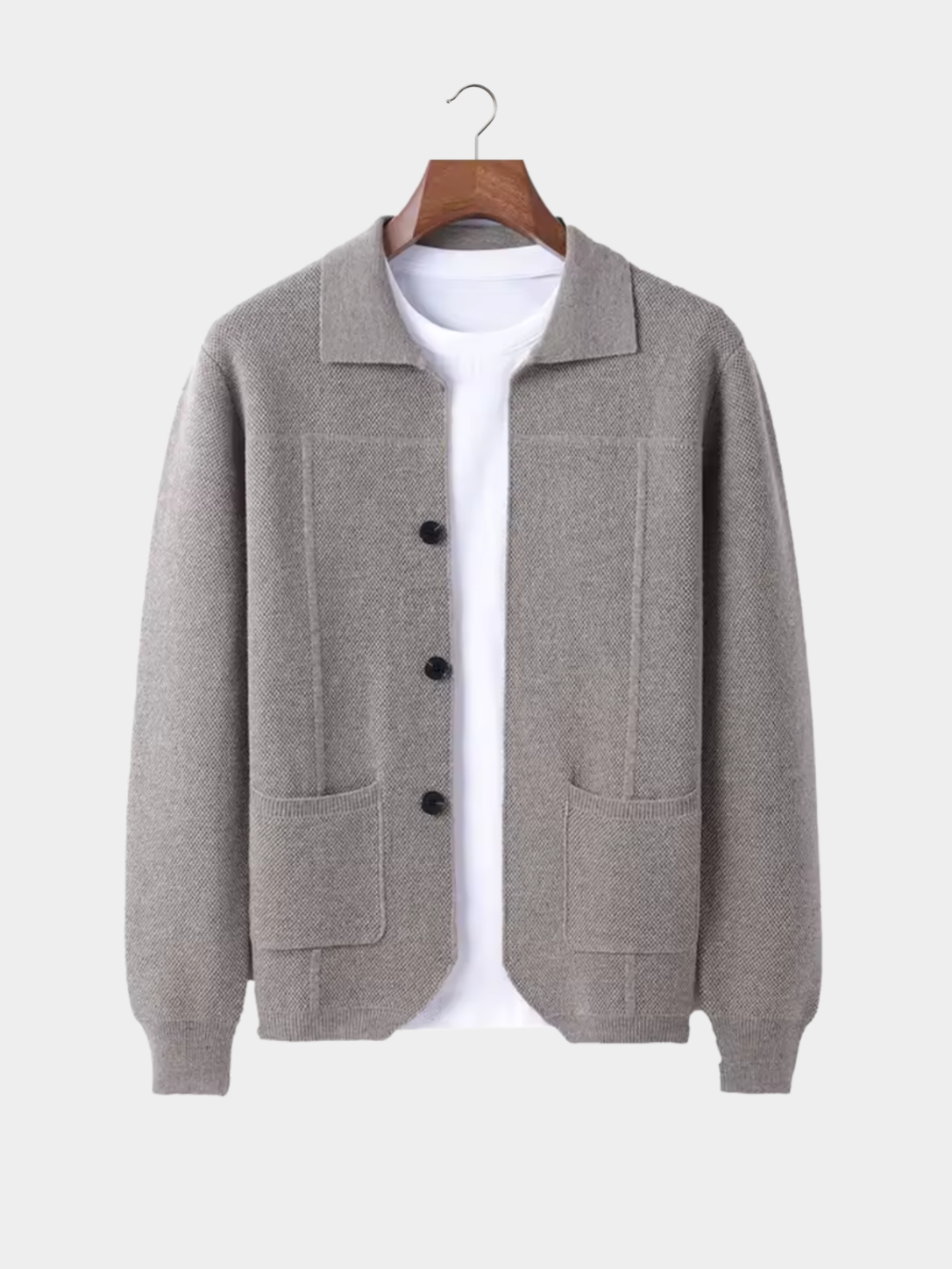 Strikket Cardigan til Mænd med Krave og Lommer
