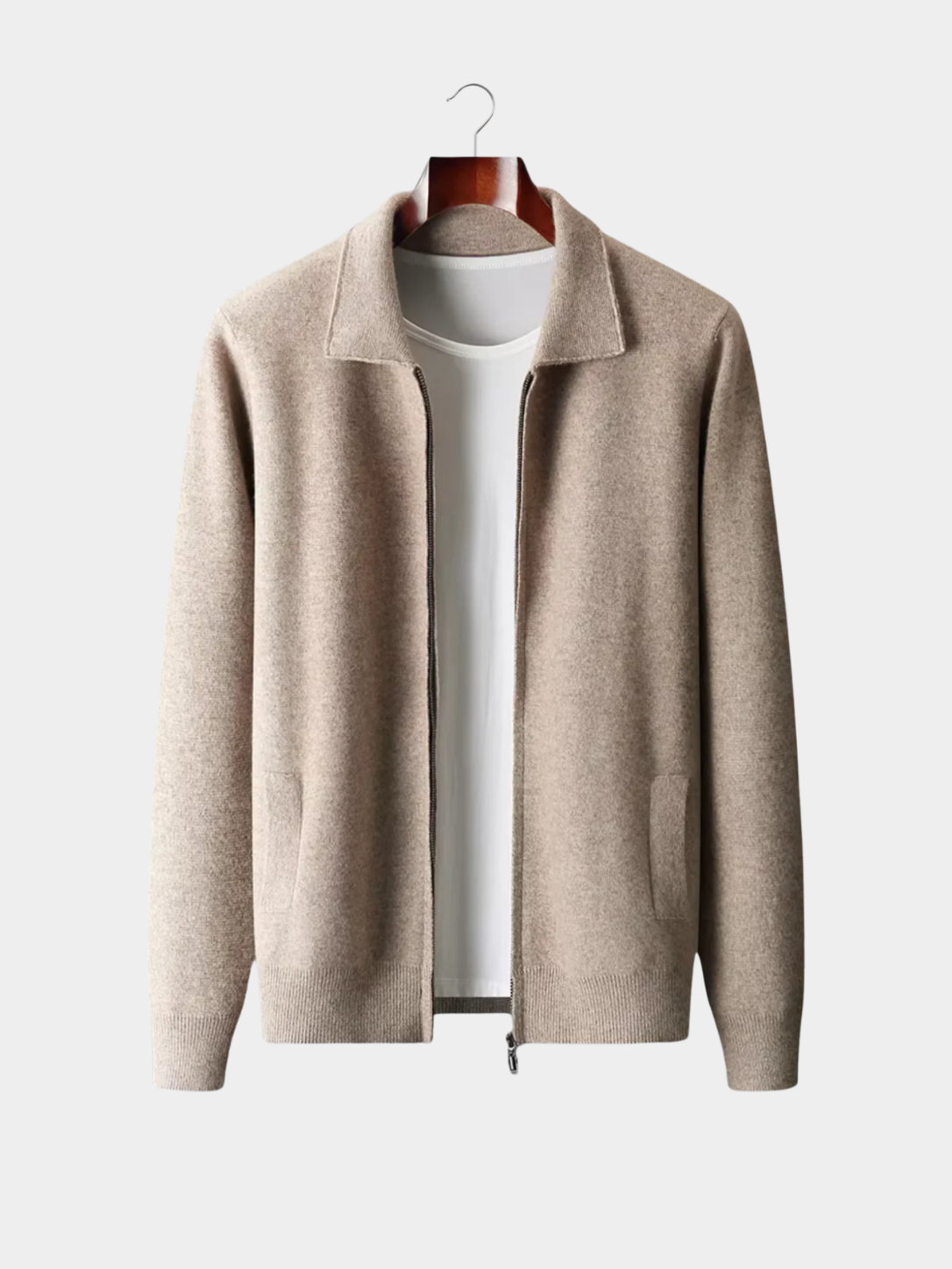 Cardigan en maille pour hommes zippé à col polo