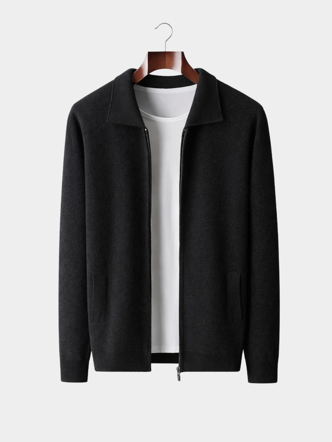 Cardigan en maille pour hommes zippé à col polo
