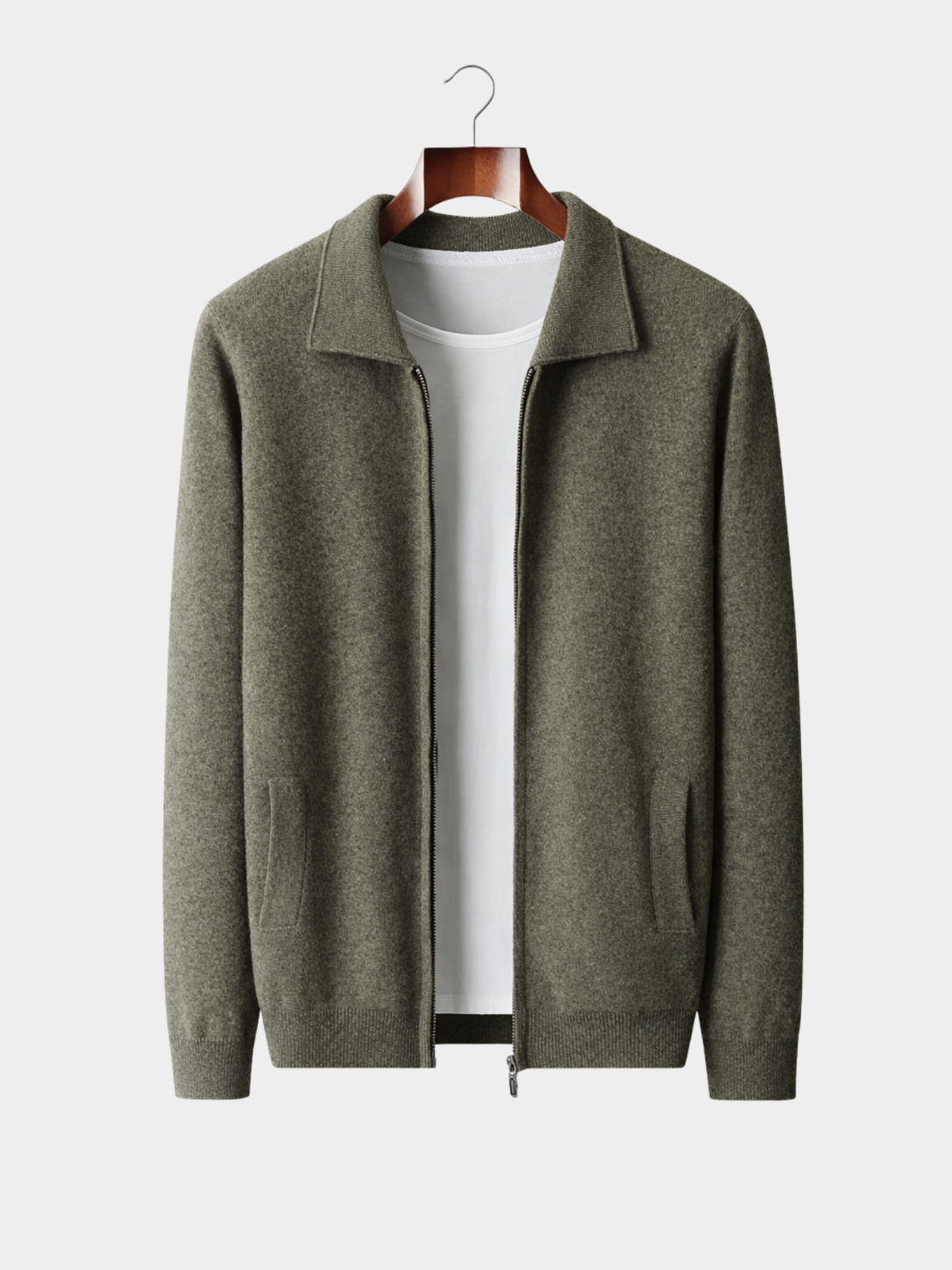 Cardigan en maille pour hommes zippé à col polo