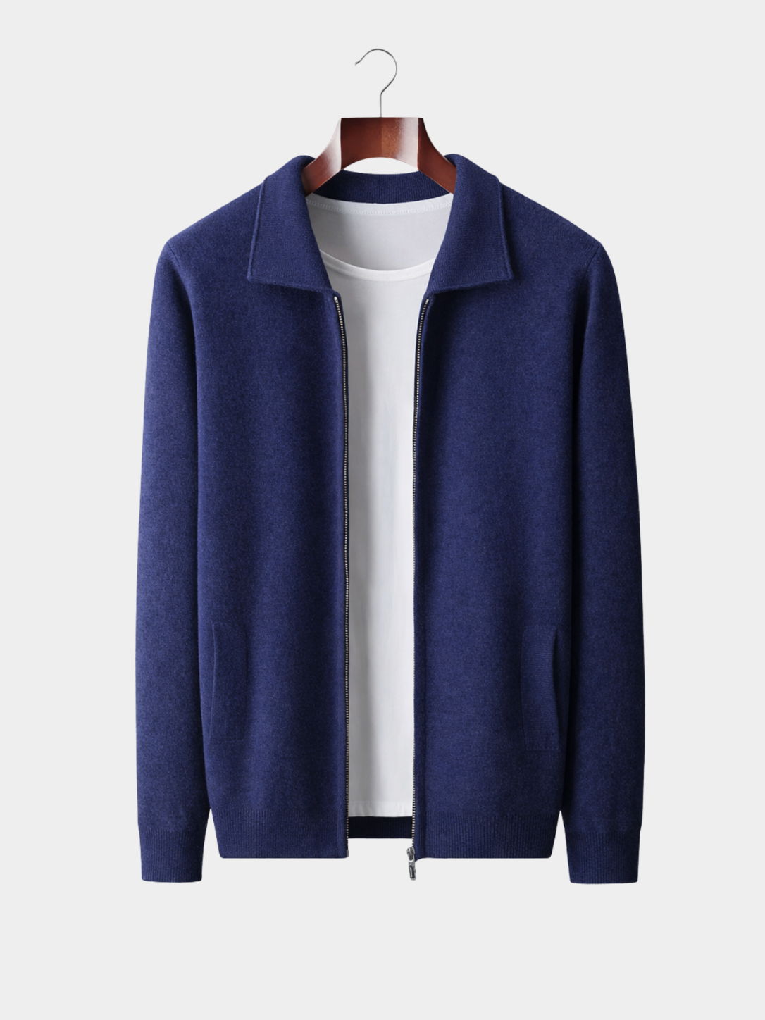 Cardigan en maille pour hommes zippé à col polo