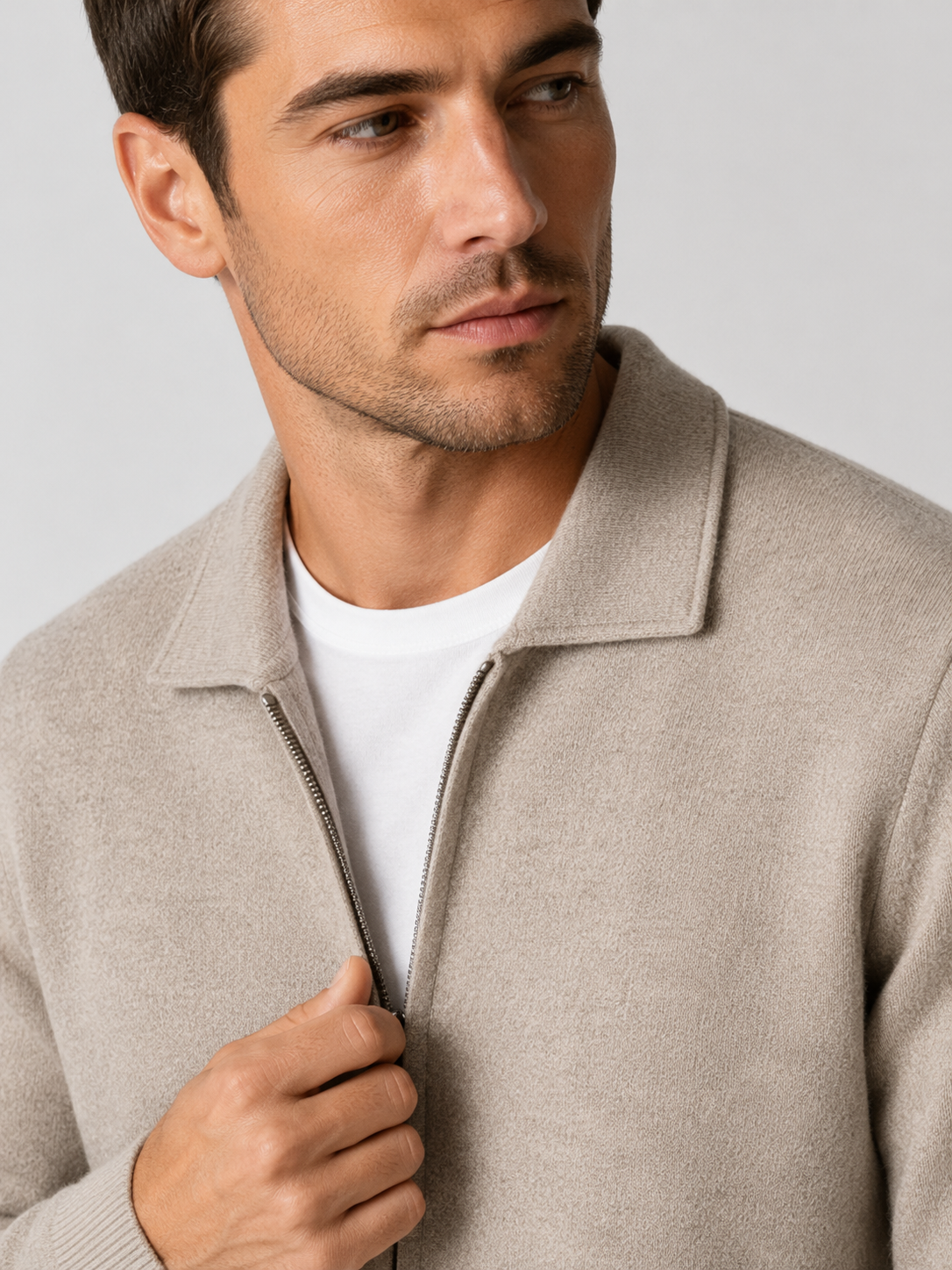 Cardigan en maille pour hommes zippé à col polo
