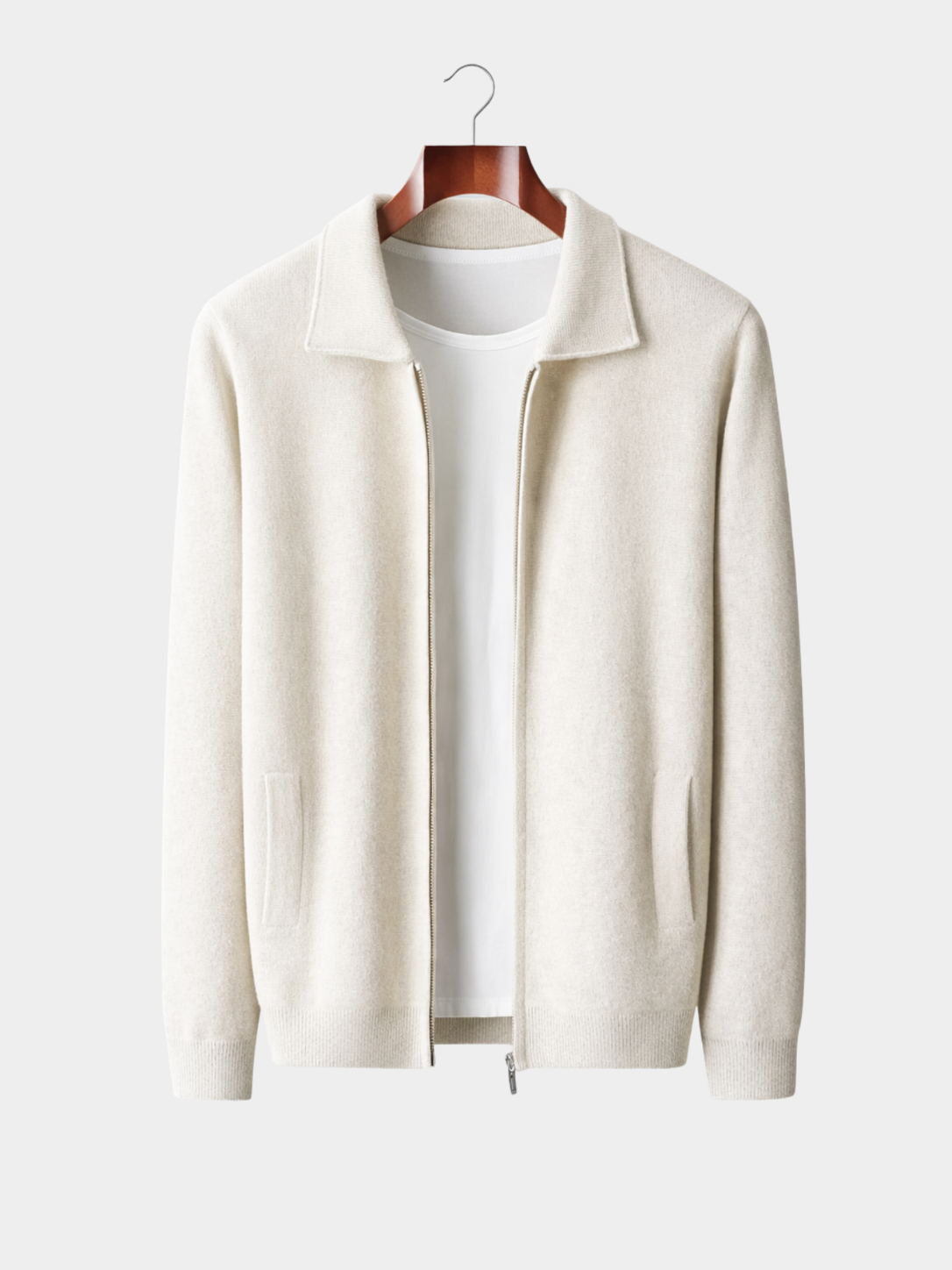 Cardigan en maille pour hommes zippé à col polo