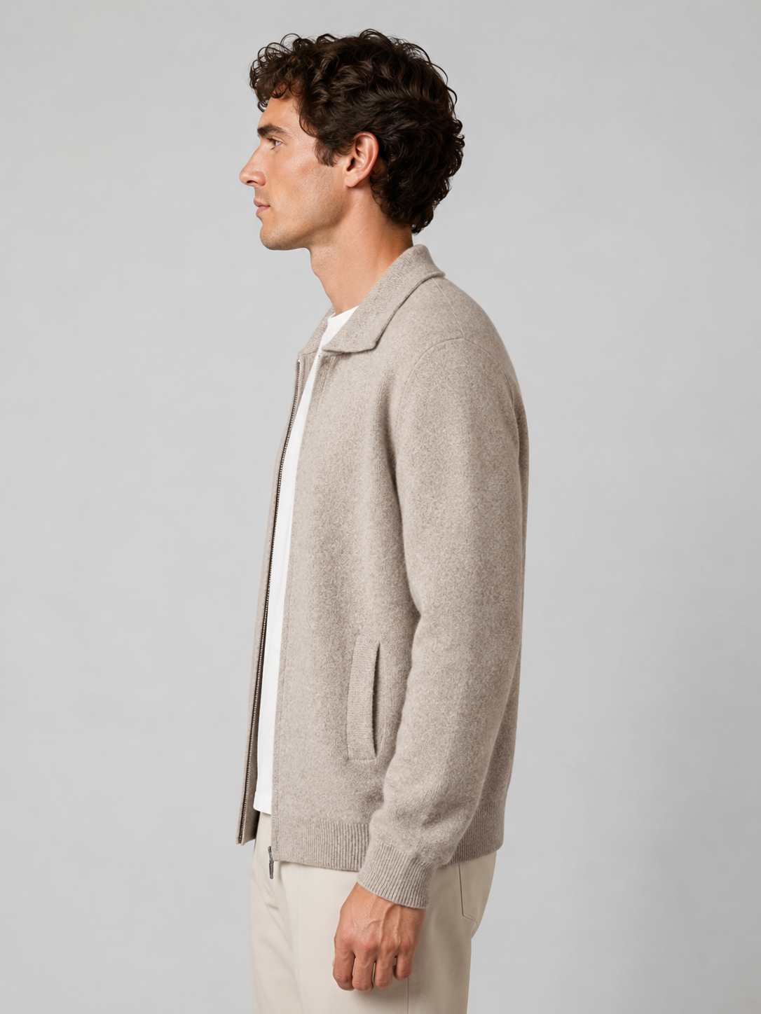 Cardigan en maille pour hommes zippé à col polo