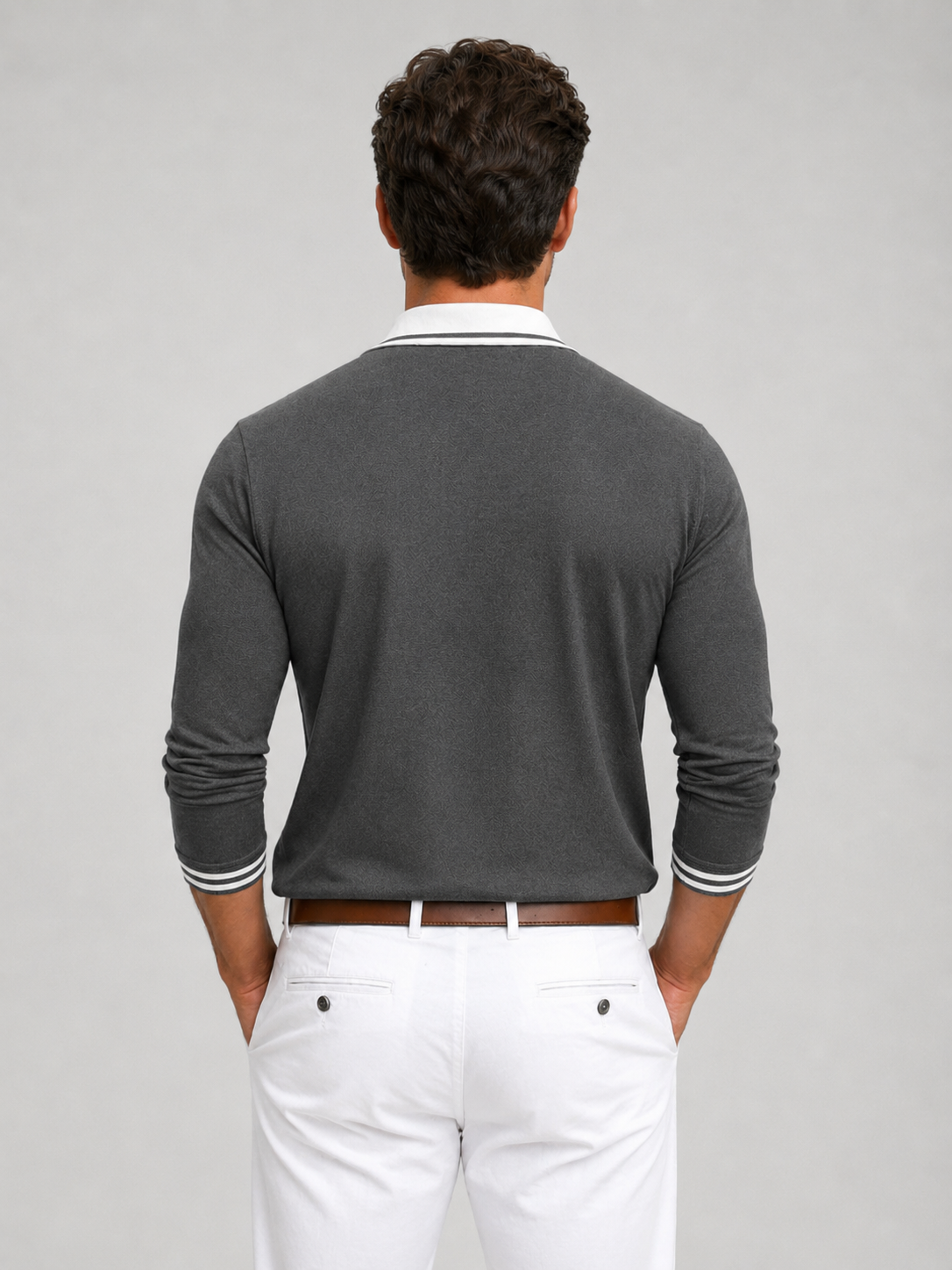 Langærmet Poloshirt til Mænd med Kontrastkrave
