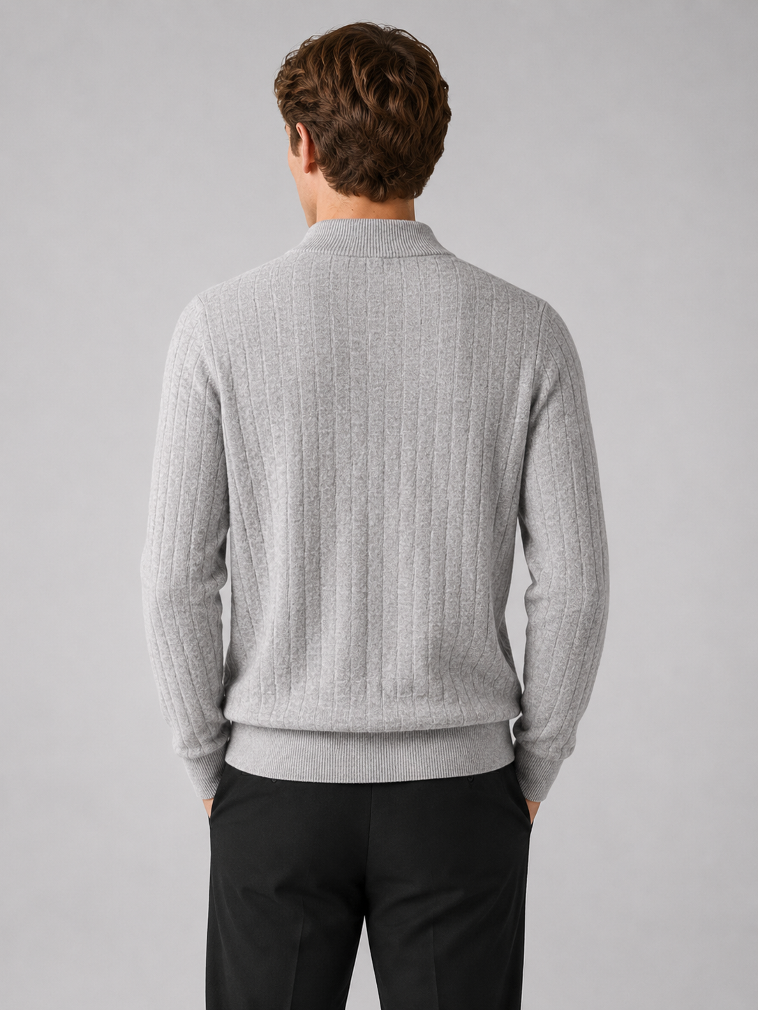 Tekstureret Striktrøje til Mænd med Mock Neck
