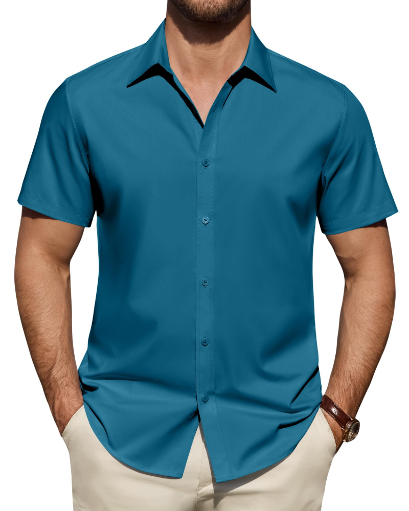 Camicia Uomo Elasticizzata Antimacchia a Maniche Corte