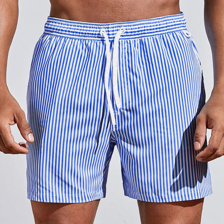 Herre Stribede Badeshorts – Hurtigtørrende Badebukser med Elastisk Talje til Strand & Sommer