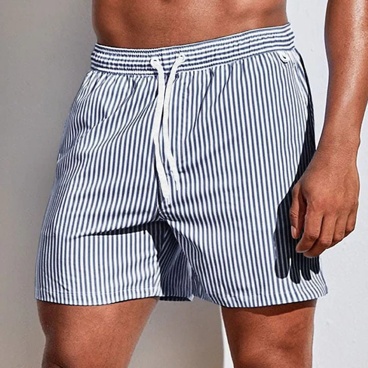 Herre Stribede Badeshorts – Hurtigtørrende Badebukser med Elastisk Talje til Strand & Sommer