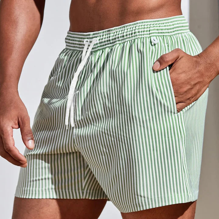Herre Stribede Badeshorts – Hurtigtørrende Badebukser med Elastisk Talje til Strand & Sommer