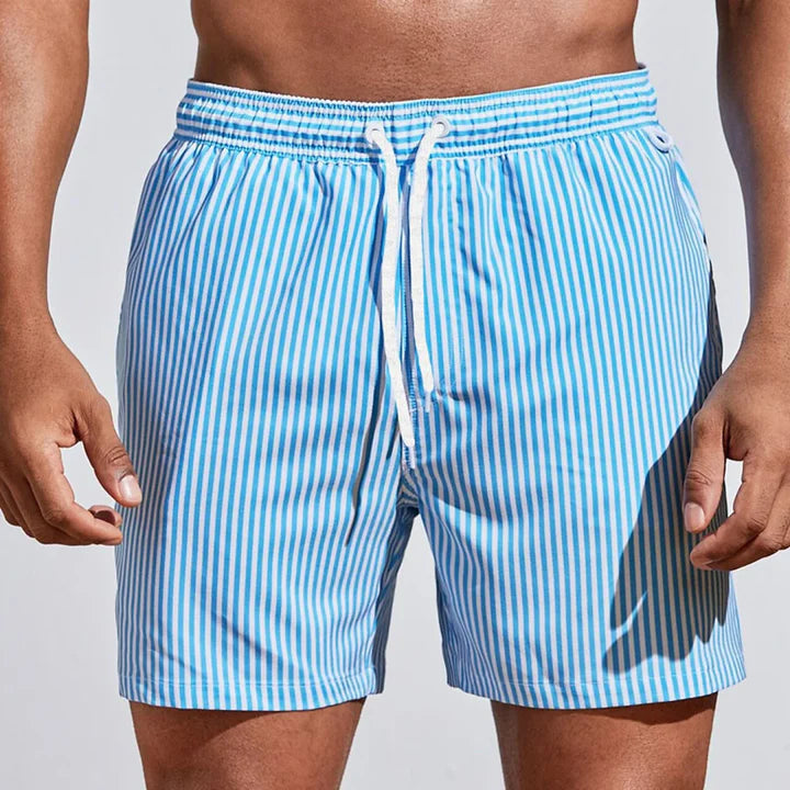 Herre Stribede Badeshorts – Hurtigtørrende Badebukser med Elastisk Talje til Strand & Sommer