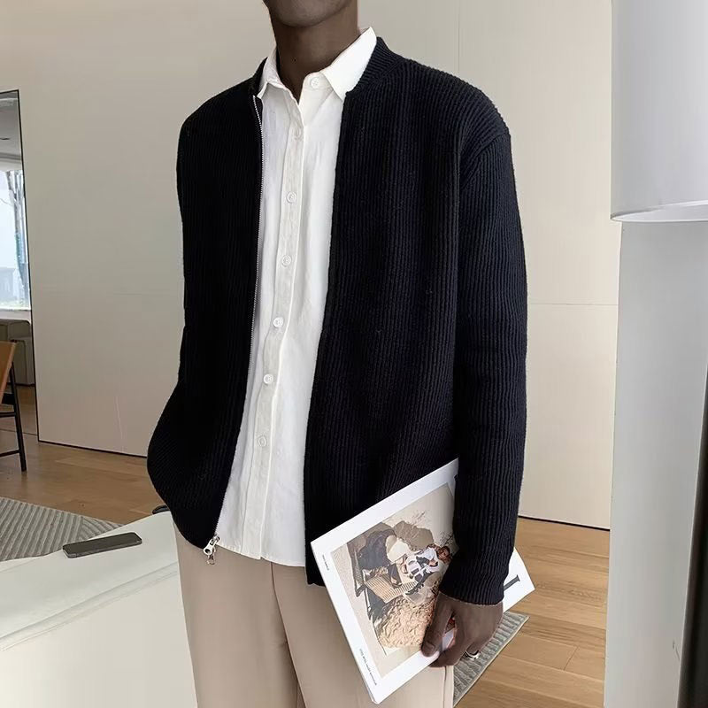 Bellivaro | Mænds Ribstrikket Lynlåstrøje | Høj Krave og Afslappet Pasform