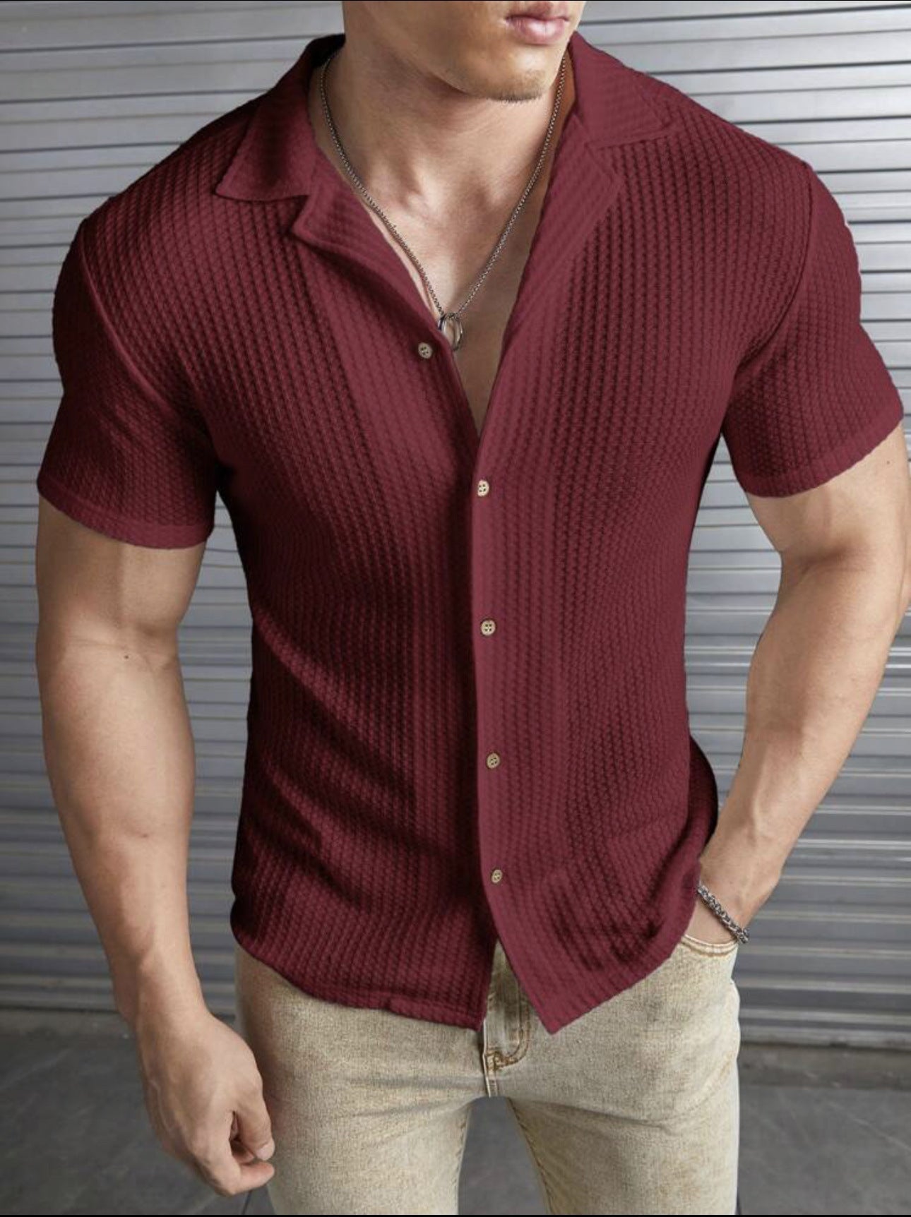 Herre T-shirt med krave og knapper