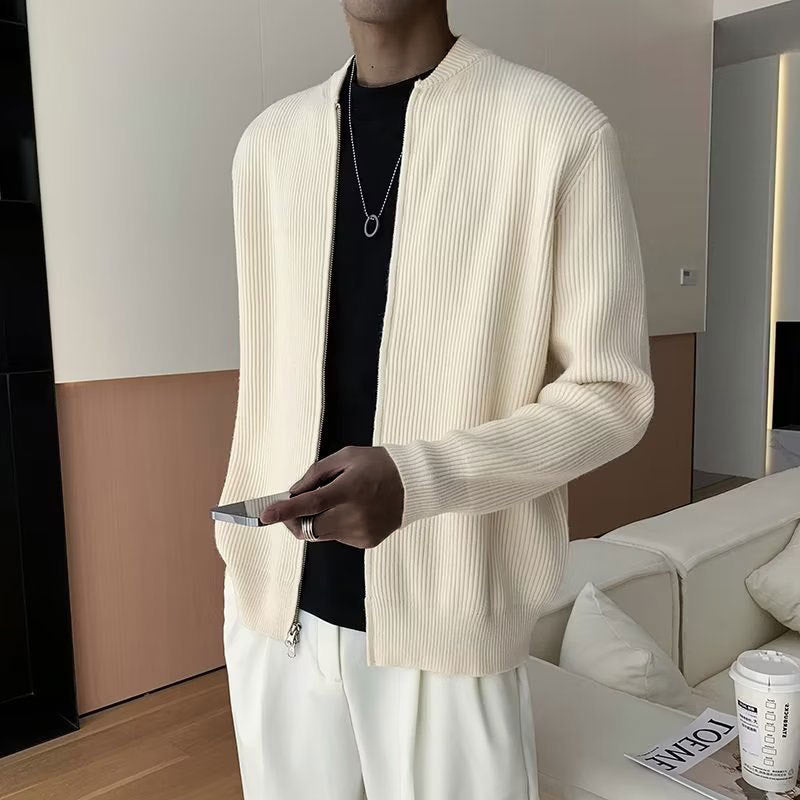 Bellivaro | Mænds Ribstrikket Lynlåstrøje | Høj Krave og Afslappet Pasform