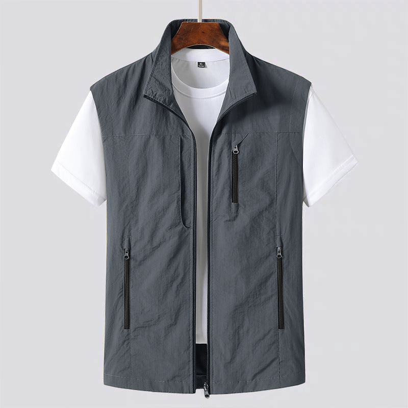 Herre Let Gilet Zip Front Utility Vest Casual Lag