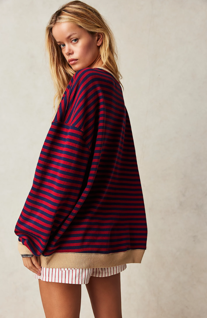 Oversized Stribet Sweatshirt til Kvinder med Kontrastkanter