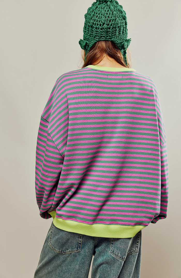 Oversized Stribet Sweatshirt til Kvinder med Kontrastkanter