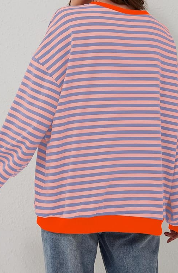 Oversized Stribet Sweatshirt til Kvinder med Kontrastkanter