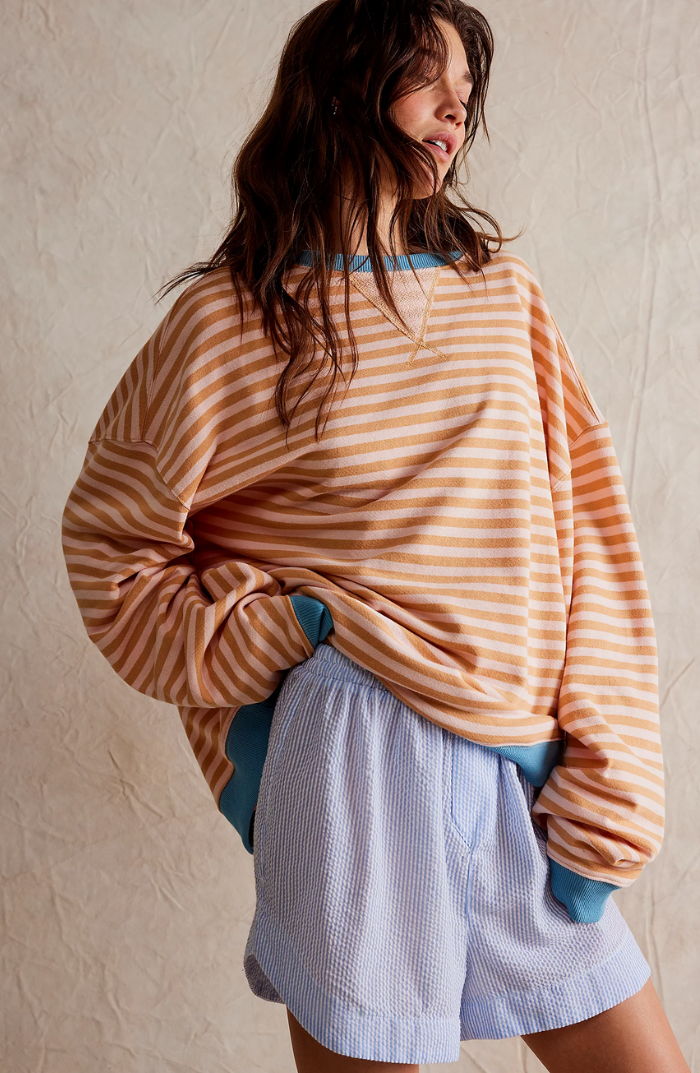 Oversized Stribet Sweatshirt til Kvinder med Kontrastkanter