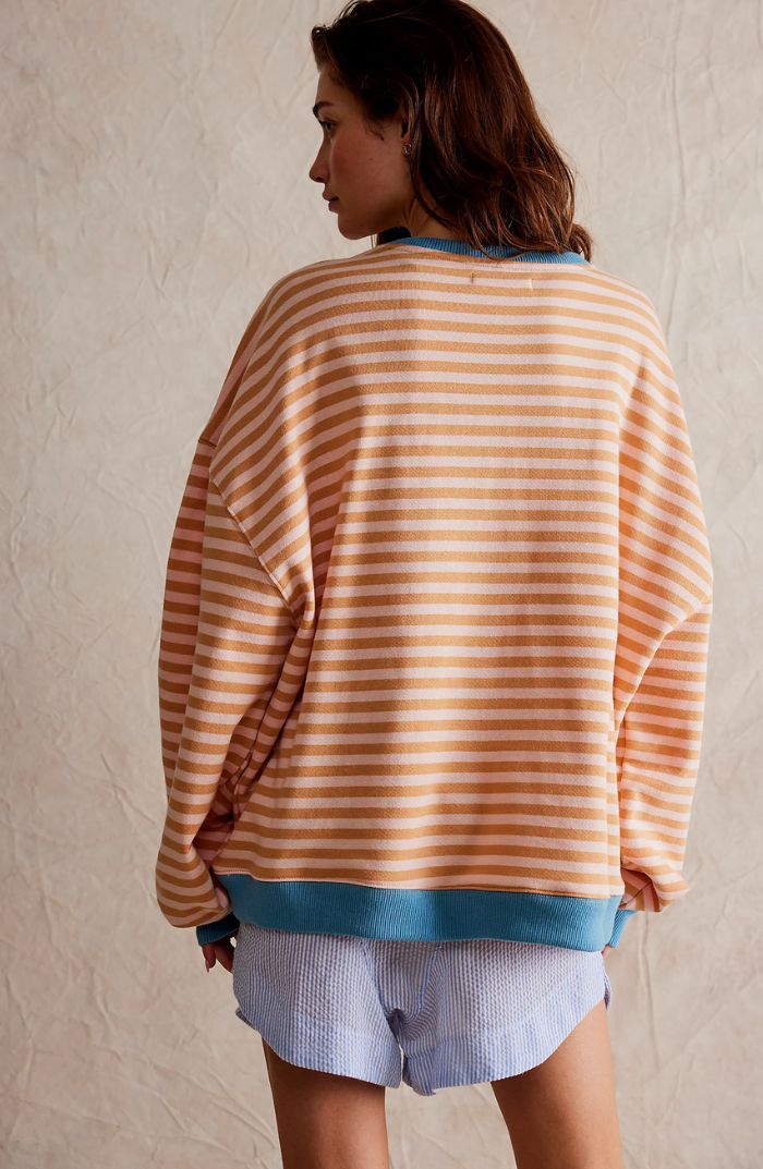 Oversized Stribet Sweatshirt til Kvinder med Kontrastkanter