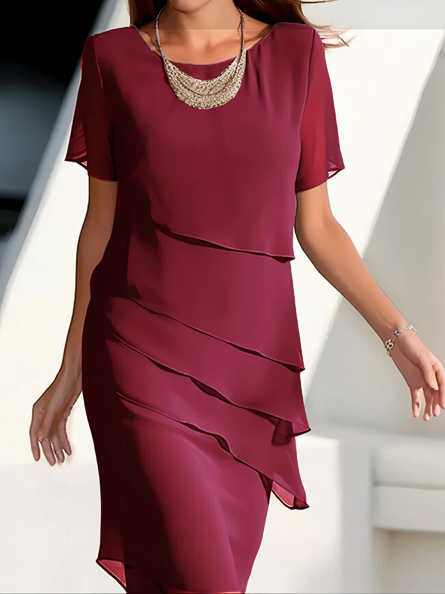 Vestido leve de chiffon com pregas