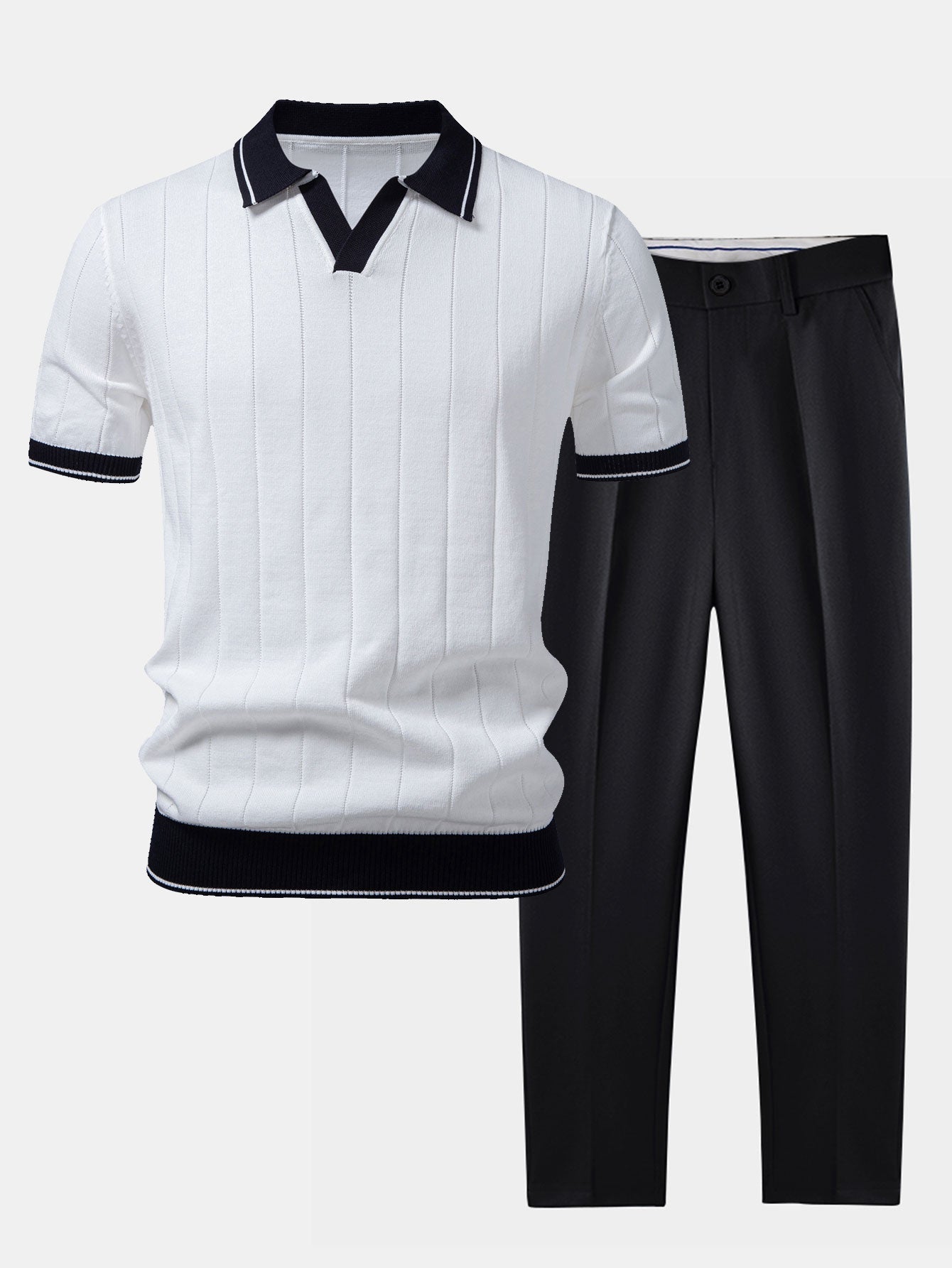Men's knit polo and tapered pants smart casual set