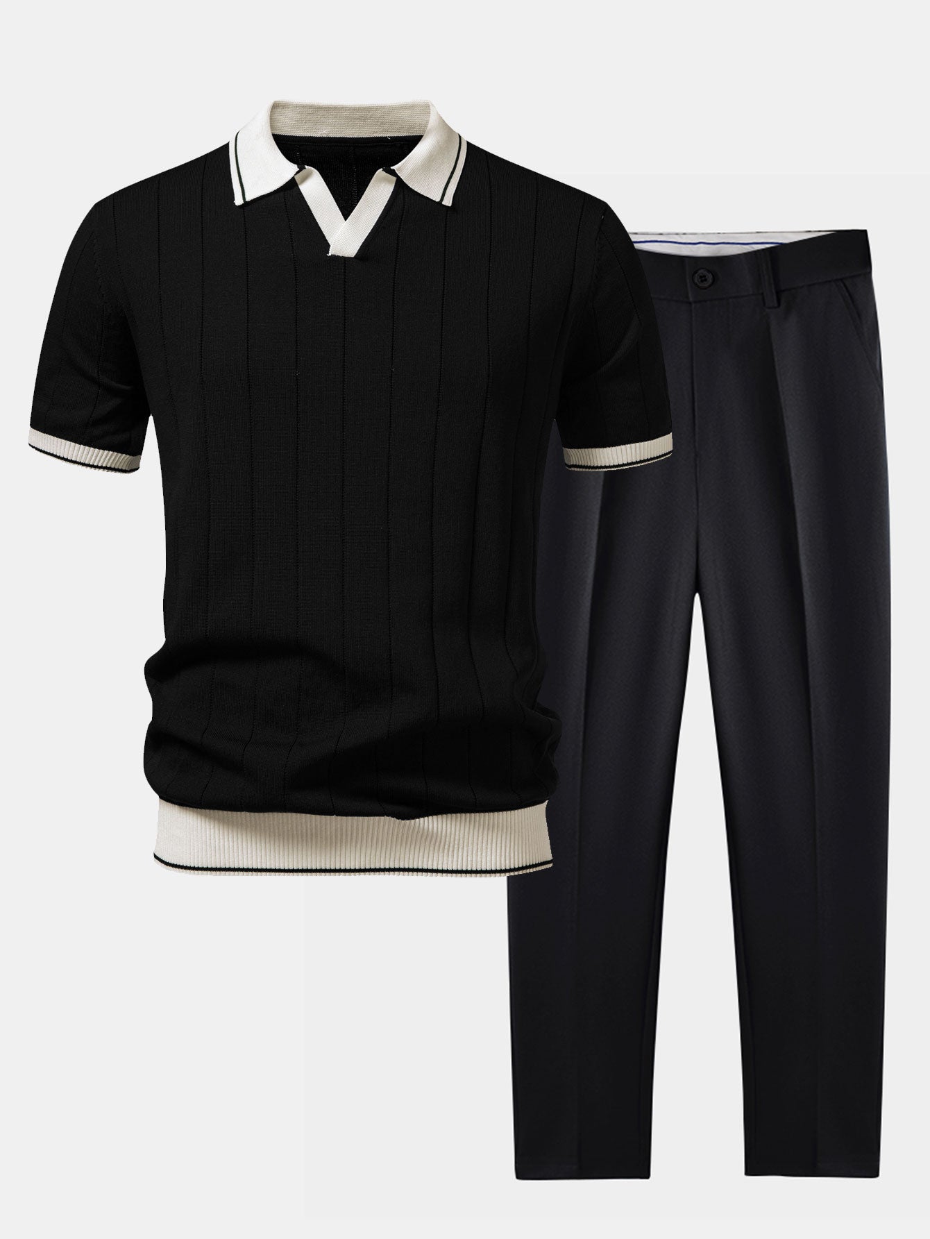 Men's knit polo and tapered pants smart casual set