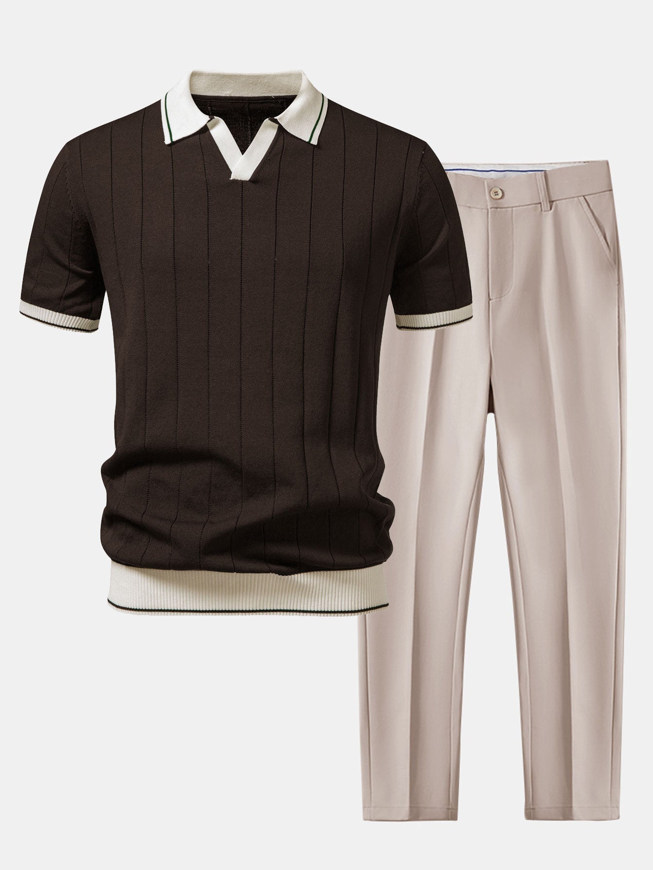 Men's knit polo and tapered pants smart casual set
