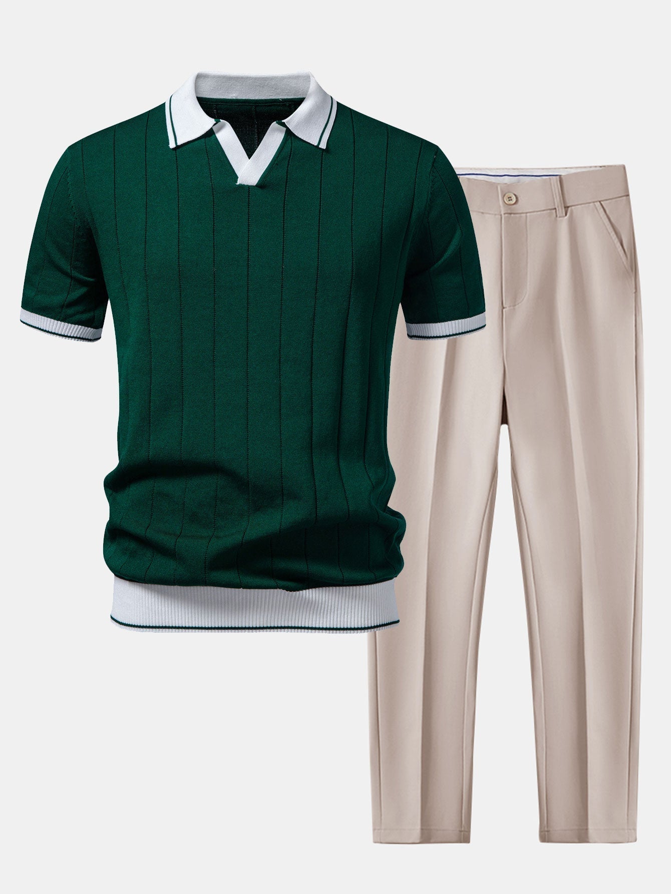 Men's knit polo and tapered pants smart casual set