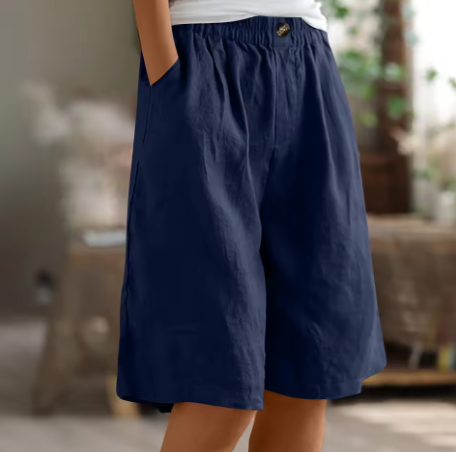 Afslappede Hørshorts til Dame med Elastisk Talje og Sidelommer