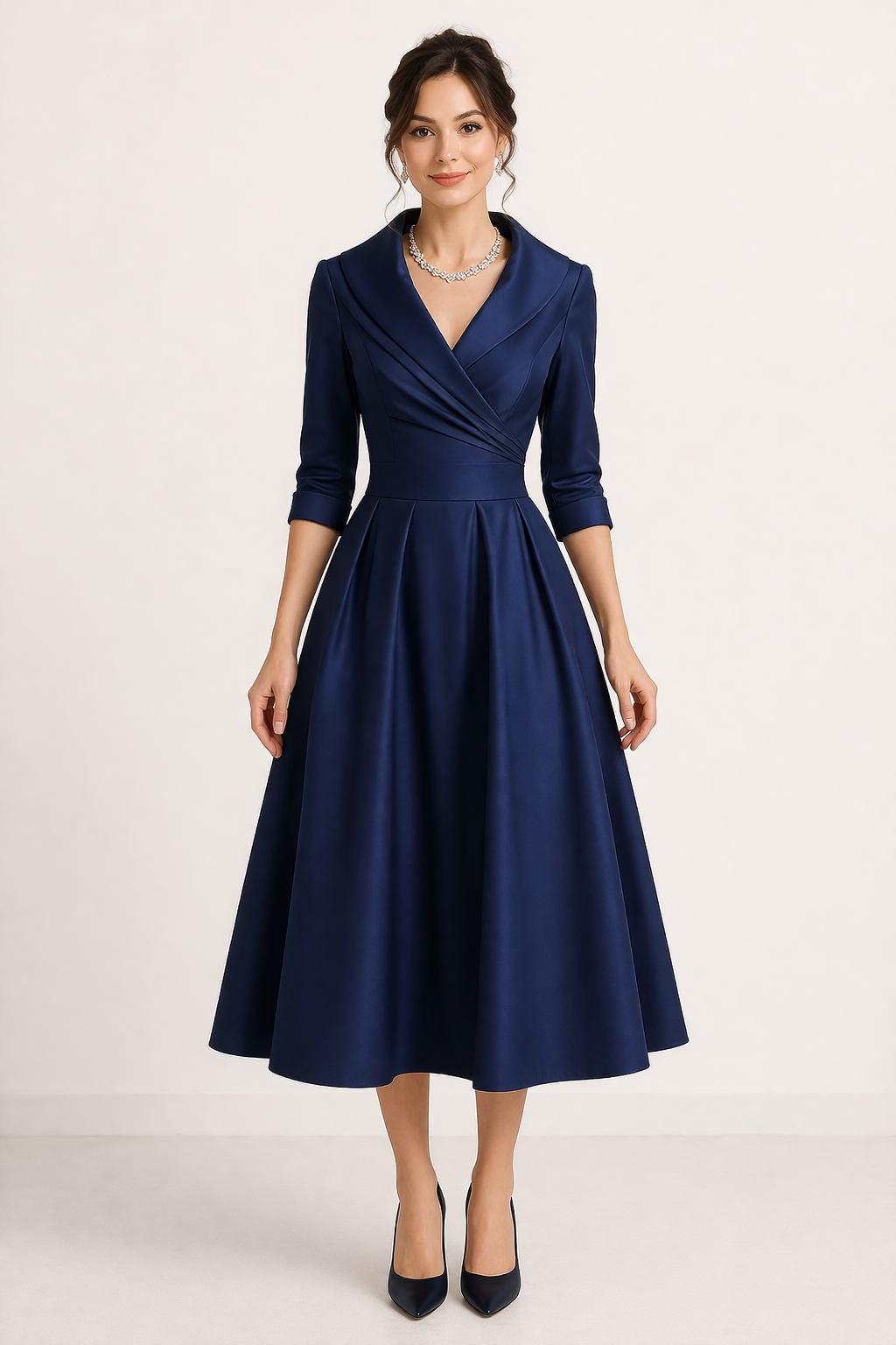Elegant midi-kjole til kvinder med slå-om