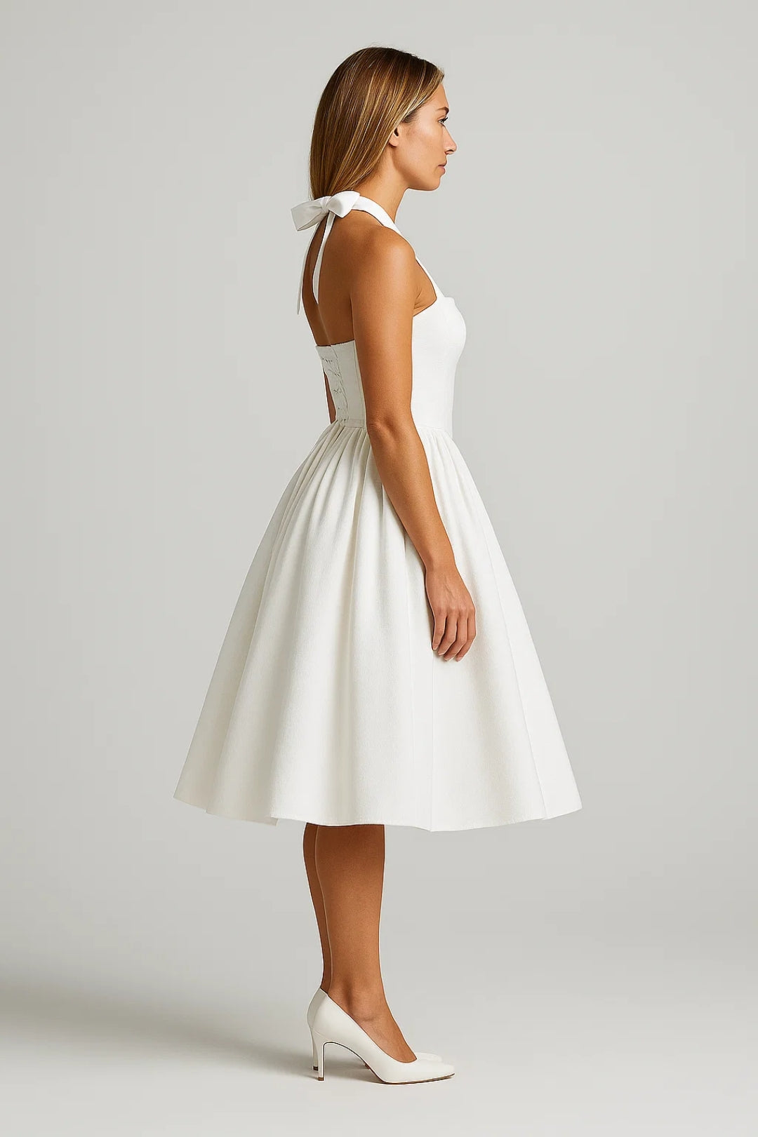 Dame Midi-kjole - Halter Nøgen Ryg Fyldig Nederdel | Bryllup