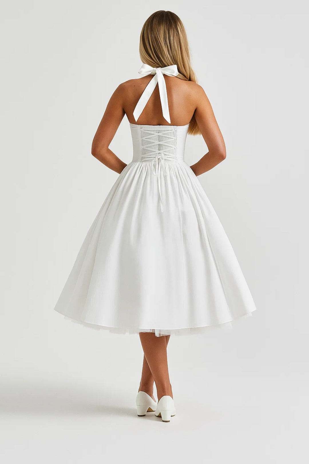 Dame Midi-kjole - Halter Nøgen Ryg Fyldig Nederdel | Bryllup