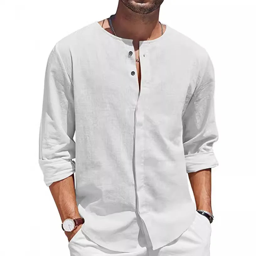 Carlson Linned Henley Sommerskjorte