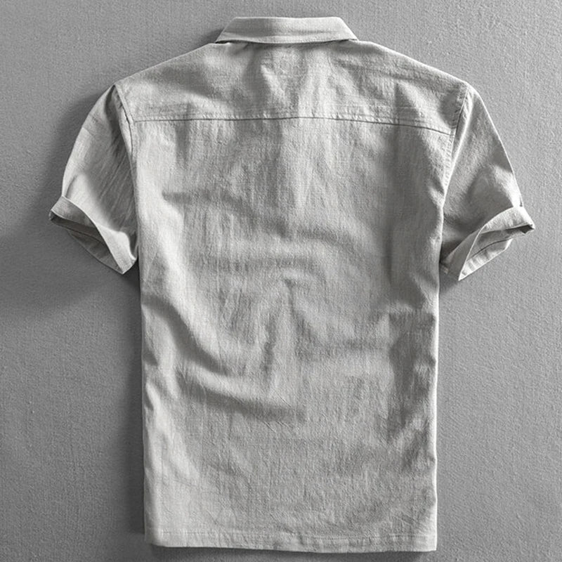 Herre Poloshirt i Hør med Korte Ærmer