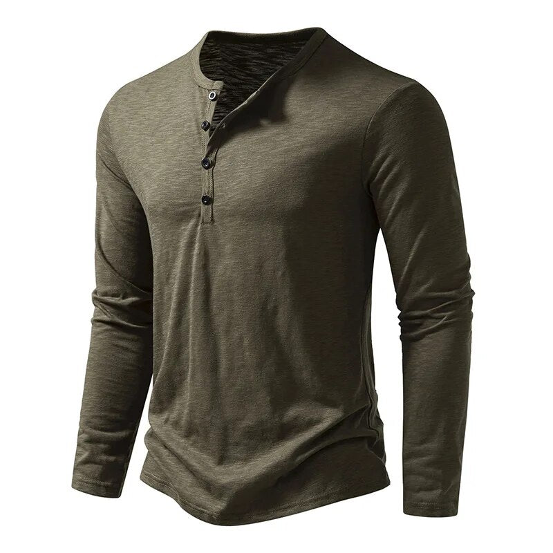 Pánská košile Henley s dlouhými rukávy a zapínáním na knoflíky