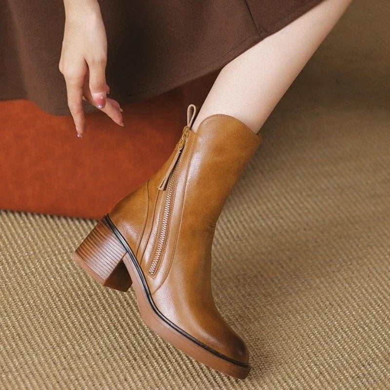 Bottines pour femmes à talon bloc et fermeture à glissière