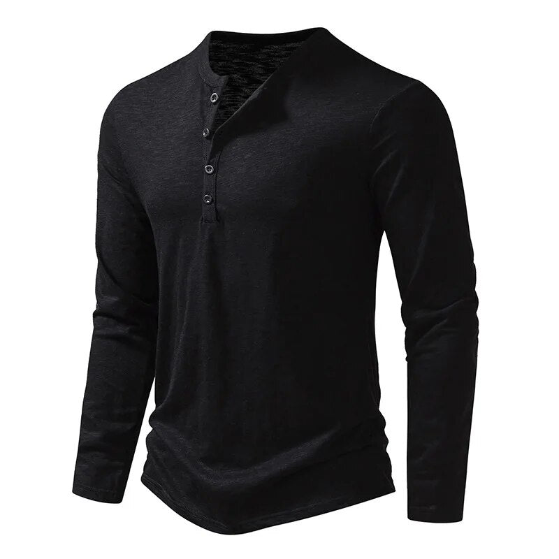 Pánská košile Henley s dlouhými rukávy a zapínáním na knoflíky
