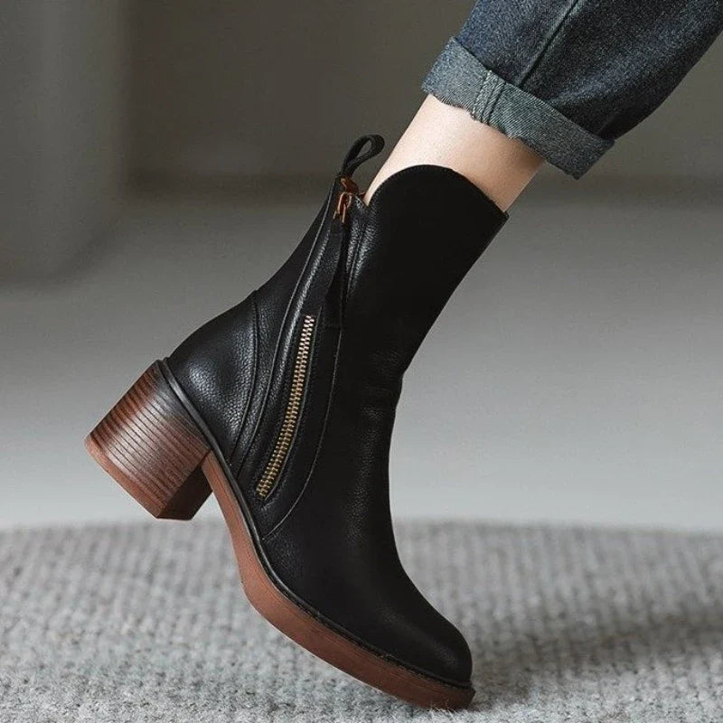 Bottines pour femmes à talon bloc et fermeture à glissière