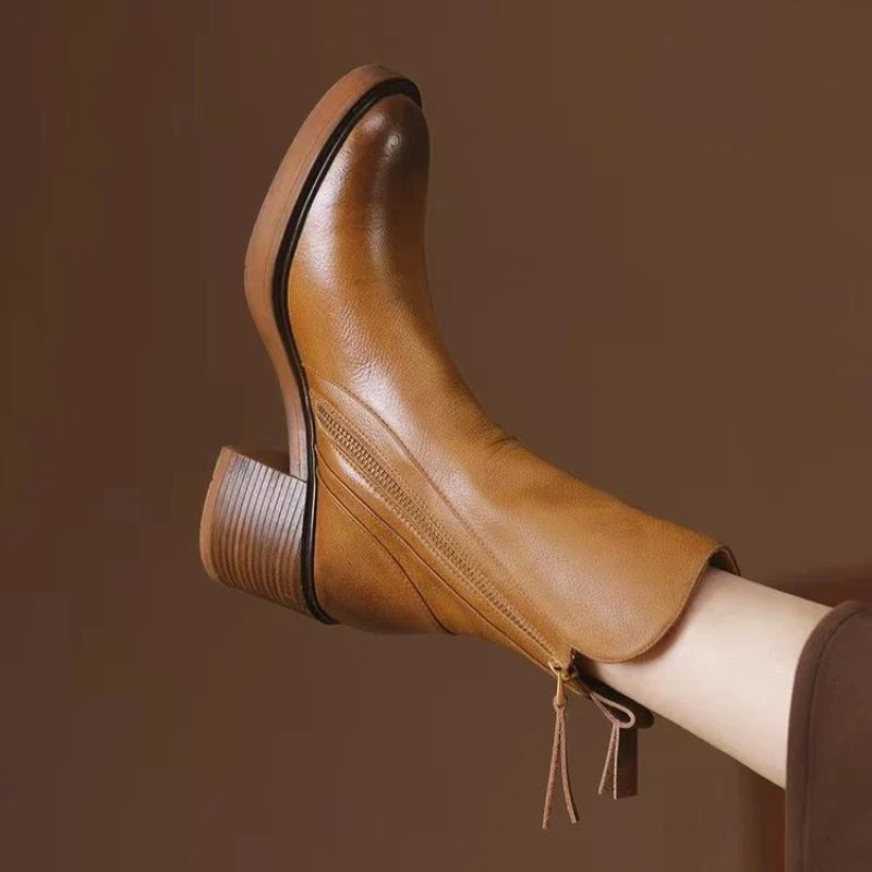 Bottines pour femmes à talon bloc et fermeture à glissière