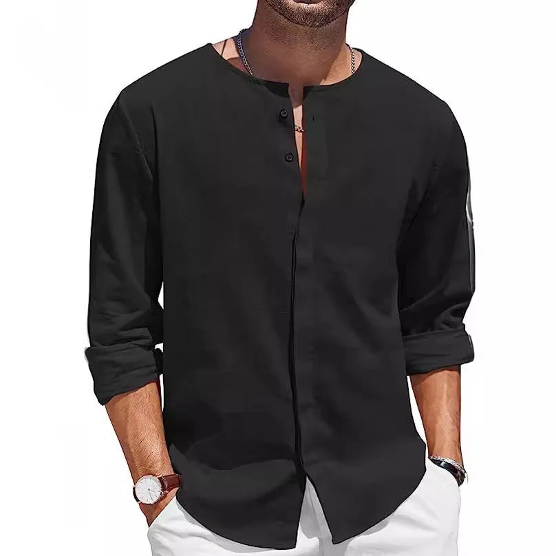 Carlson Linned Henley Sommerskjorte