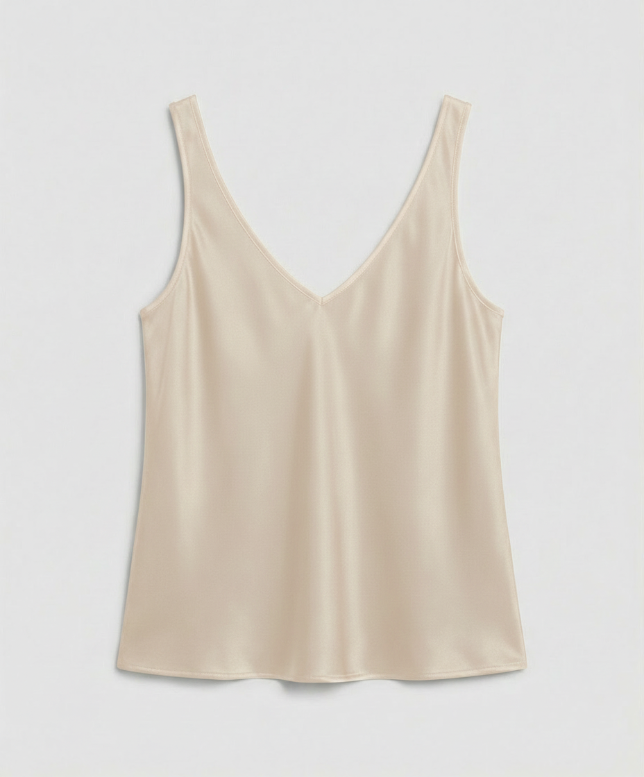 Elegant Satin Cami Top til Damer – V-Hals med Brede Stropper & Silkeblødt Look