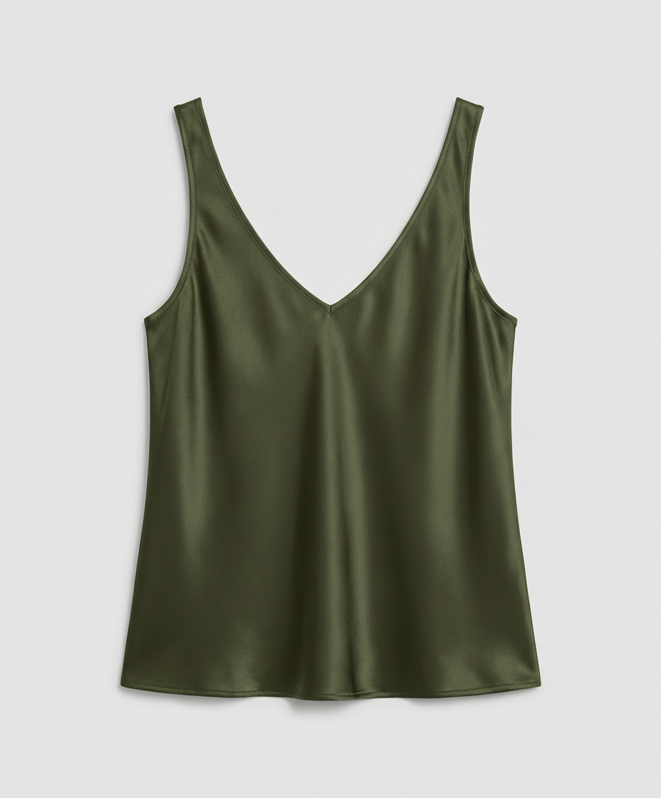 Elegant Satin Cami Top til Damer – V-Hals med Brede Stropper & Silkeblødt Look