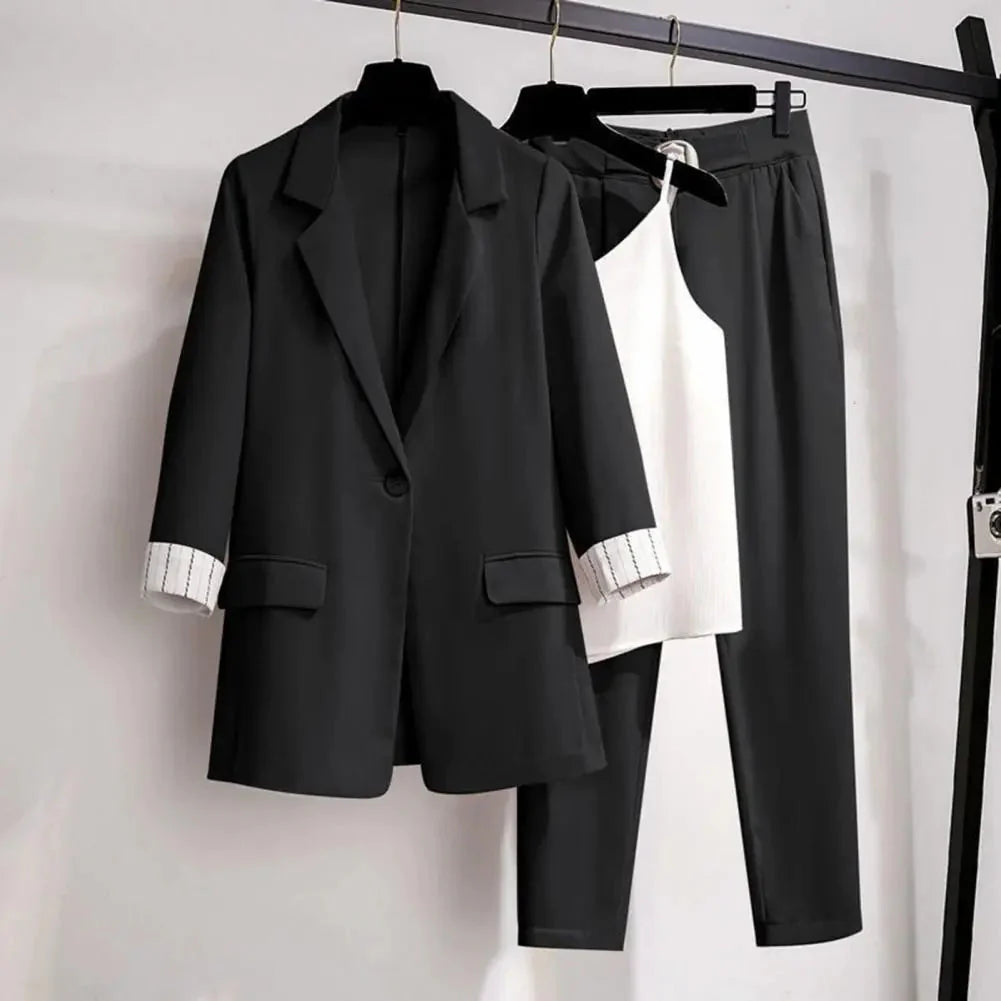 3-delt sæt til damer med blazer, ærmeløs top og bukser | Stilrent og formelt sæt til arbejde og festlige anledninger