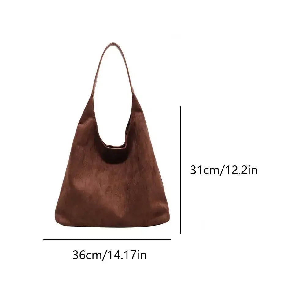 Minimalistisk Skuldertaske i Blødt Ruskind-Look | Rummelig Hobo Taske til Hverdag og Shopping | Letvægts Design med Rem