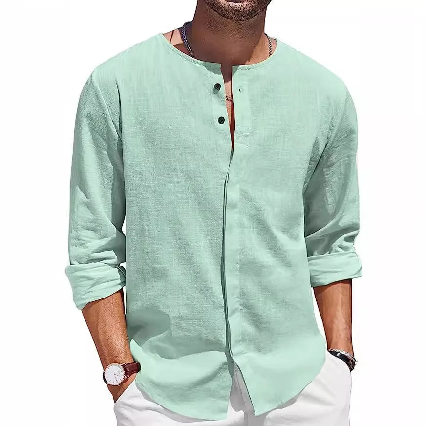 Carlson Linned Henley Sommerskjorte