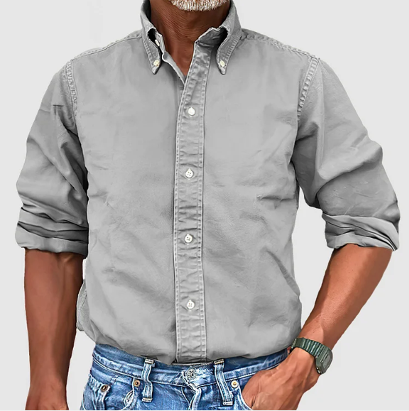 Klassisk Langærmet Herreskjorte – Casual Button-Down Skjorte